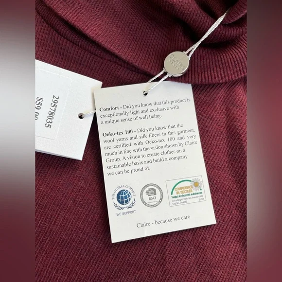Claire Woman Size 2 Roll Neck Top long sleeve Body Con Blouse merino wool silk - Picture 7 of 7